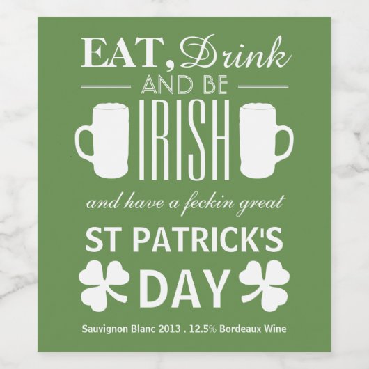 Shamrock and Beer Irish St Patrick's Day Wijn Etiket (Enkel label)