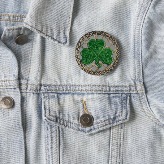 Shamrock and Celtic Knots Button Grey (In situ)