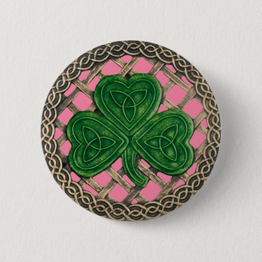 Shamrock and Celtic Knots Button roze (Voorkant)