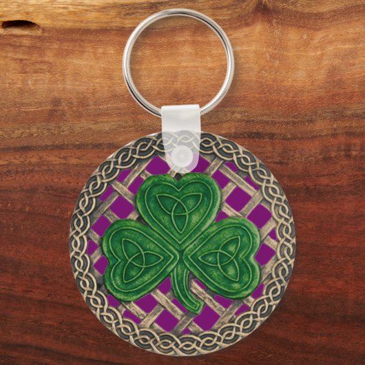 Shamrock and Celtic Knots Sleutelhanger Paars (Voorkant)