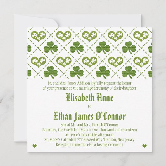 Shamrock and Hearts Wedding Invitations Kaart (Voorkant)