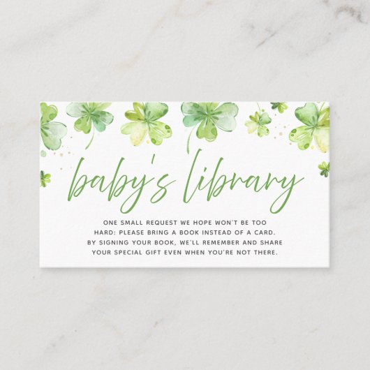 Shamrock Baby shower boeken voor Baby Insert Kaart Plaatskaartje (Voorkant)
