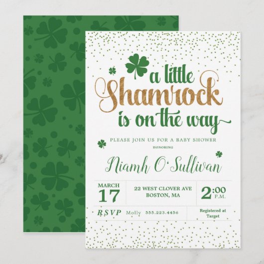 Shamrock baby shower-uitnodiging kaart (Voorkant / Achterkant)