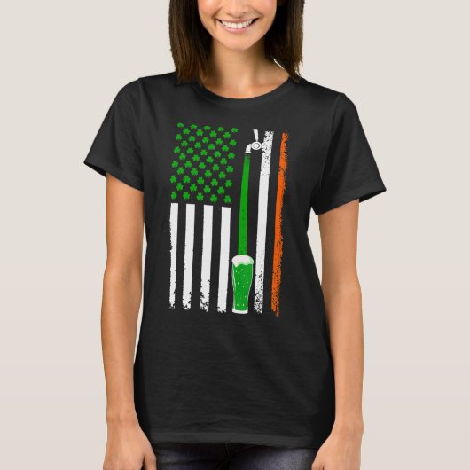 Shamrock Beer American Flag St. Patrick's Day Drin T-shirt (Voorkant)