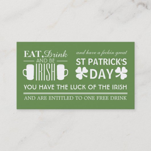 Shamrock & Beer Irish St Patrick's Drinken Ticket (Voorkant)