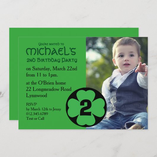 Shamrock Birthday Party Invitation met foto Kaart (Voorkant / Achterkant)