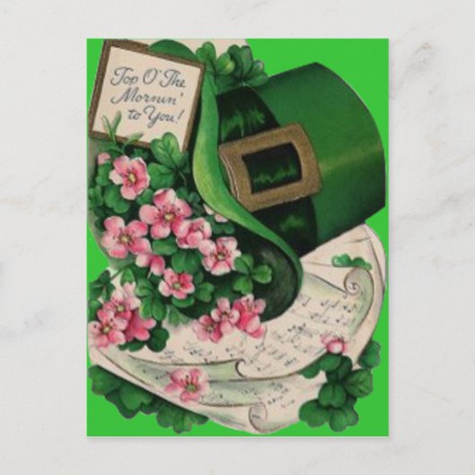 Shamrock Bloem Leprechaun Hoed Bladmuziek Briefkaart (Voorkant)