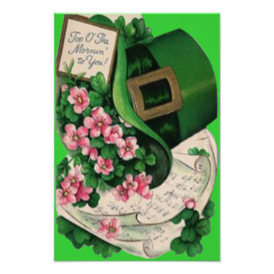 Shamrock Bloem Leprechaun Hoed Bladmuziek Foto Afdruk