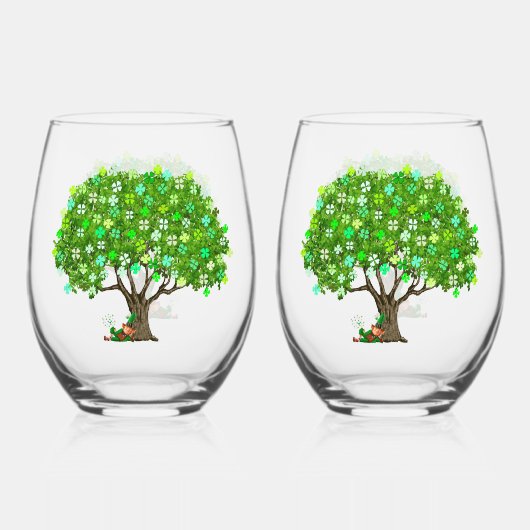 Shamrock boom met kabouter wijnglazen wijnglas zonder voet (Achterkant)