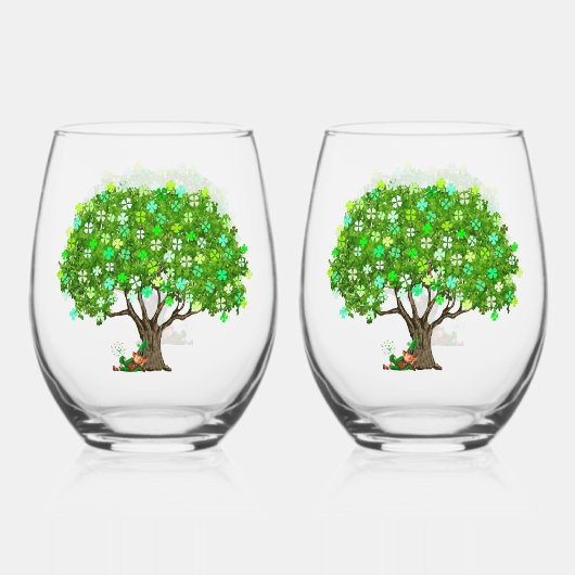Shamrock boom met kabouter wijnglazen wijnglas zonder voet (Voorkant)