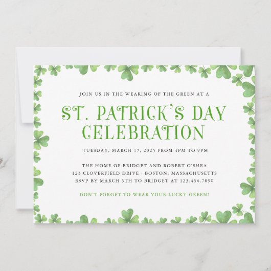 Shamrock Border St. Patrick's Day Party Invite (Voorkant)