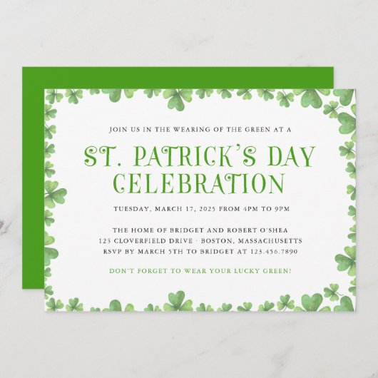 Shamrock Border St. Patrick's Day Party Invite (Voorkant / Achterkant)