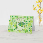 Shamrock Bouquet Maneki Neko (Lucky Cat) Kaart (Gele Bloem)