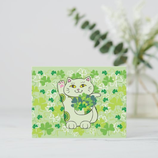 Shamrock Bouquet Neko Briefkaart (Staand voorkant)