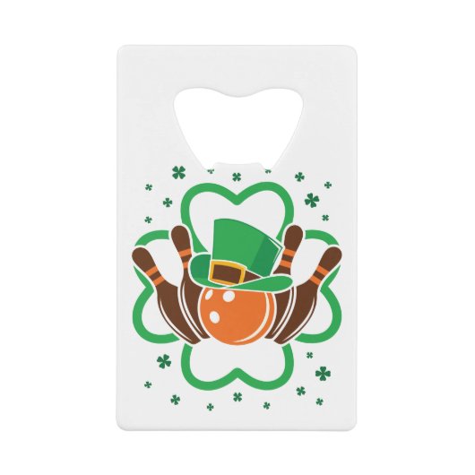 Shamrock Bowling Bowler St. Patricks Day Creditkaart Flessenopener (Voorkant)