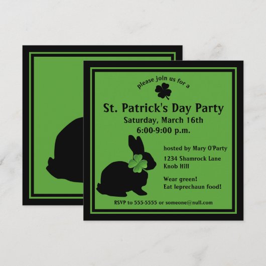 Shamrock Bunny St. Patrick's Day Uitnodiging (Voorkant / Achterkant)