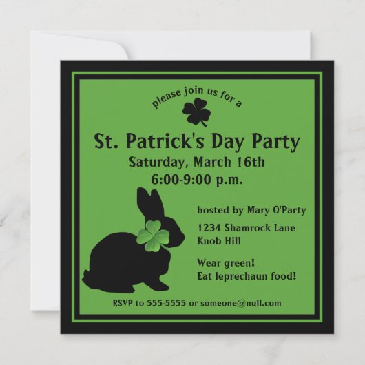 Shamrock Bunny St. Patrick's Day Uitnodiging (Voorkant)