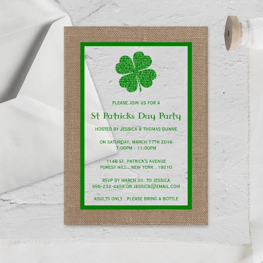 Shamrock & Burlap St. Patrick's Dag Acryl Uitnodigingen