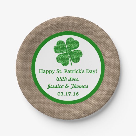 Shamrock & Burlap St. Patrick's Day Papieren Bordje (Voorkant)