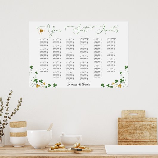 Shamrock Calligraphy Ierse bruiloft zitplan Poster (Keuken)
