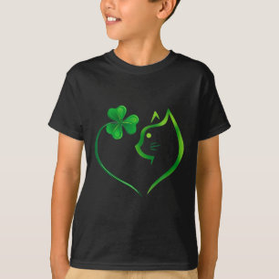 Shamrock Cat Heart St Patricks Day Kattenliefhebbe T-shirt