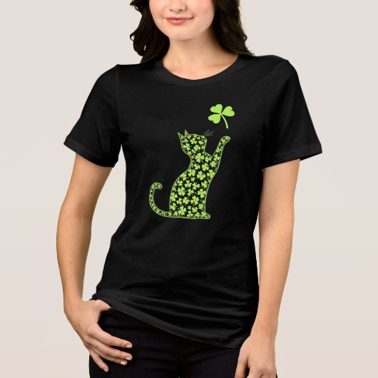 Shamrock Cat - Minimalistische St. Patrick's Day Tri-Blend Shirt (Voorkant)