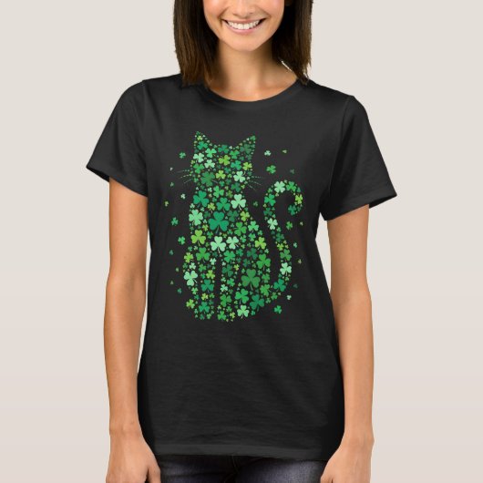 Shamrock Cat St Patricks Day Funny Irish Cats T-shirt (Voorkant)