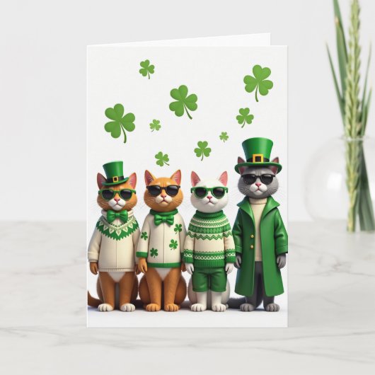 Shamrock Cats Pattern Holiday Card Kaart (Voorkant)