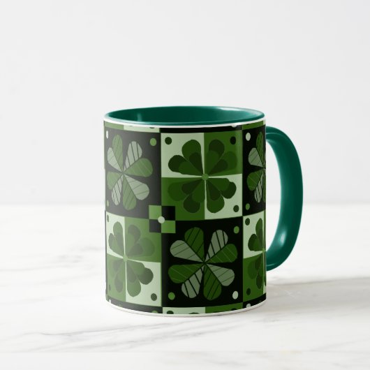 Shamrock Checkerboard Patroon Mok (Voorkant rechts)