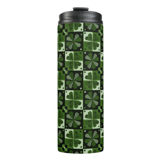 Shamrock Checkerboard Patroon Thermosbeker (Voorkant)
