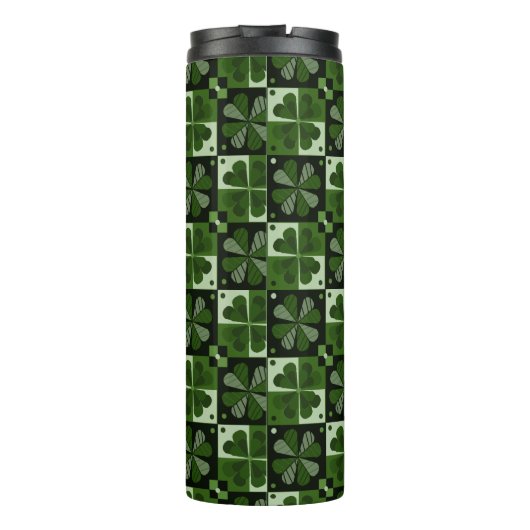 Shamrock Checkerboard Patroon Thermosbeker (Achterkant)