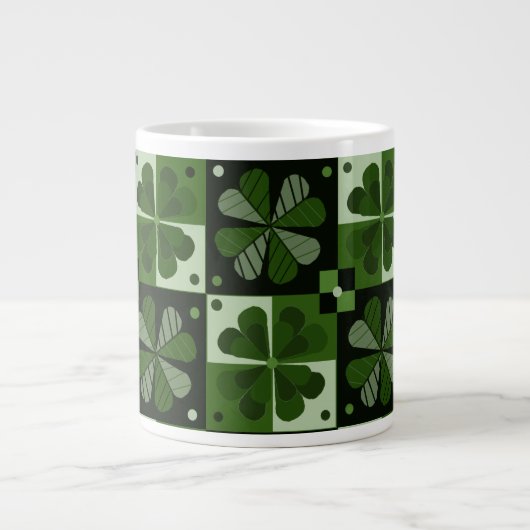 Shamrock Checkerboard Pattern-Mok Grote Koffiekop (Voorkant)