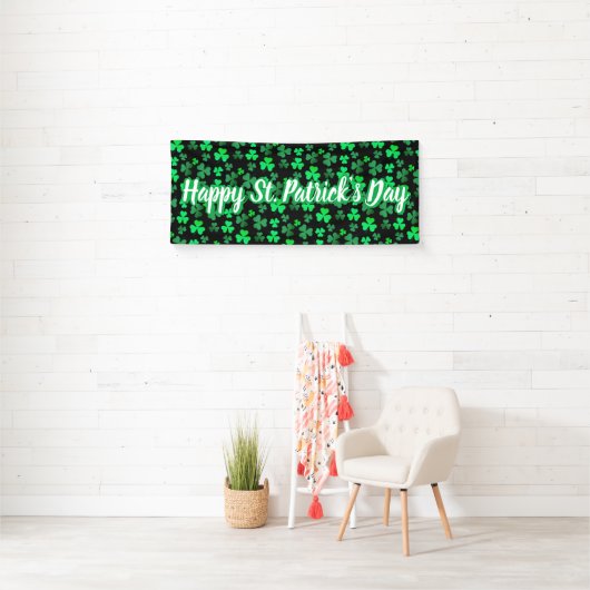 Shamrock Clover Custom Text St Patrick's Day Party Spandoek (Insitu)