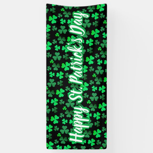 Shamrock Clover Custom Text St Patrick's Day Party Spandoek (Verticaal)