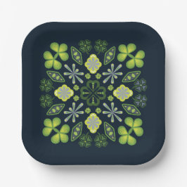 Shamrock Clover Floral Mandala Blauw Papieren Bordje