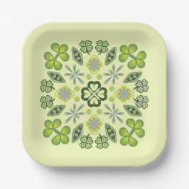 Shamrock Clover Floral Mandala Geel Papieren Bordje