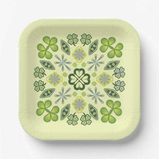 Shamrock Clover Floral Mandala Geel Papieren Bordje (Voorkant)