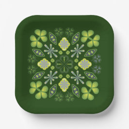 Shamrock Clover Floral Mandala Groen Papieren Bordje