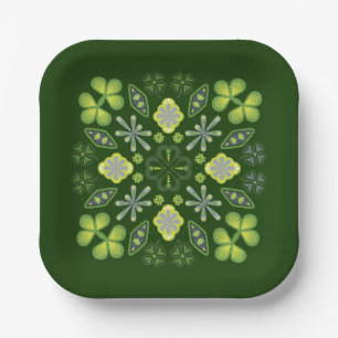 Shamrock Clover Floral Mandala Groen Papieren Bordje
