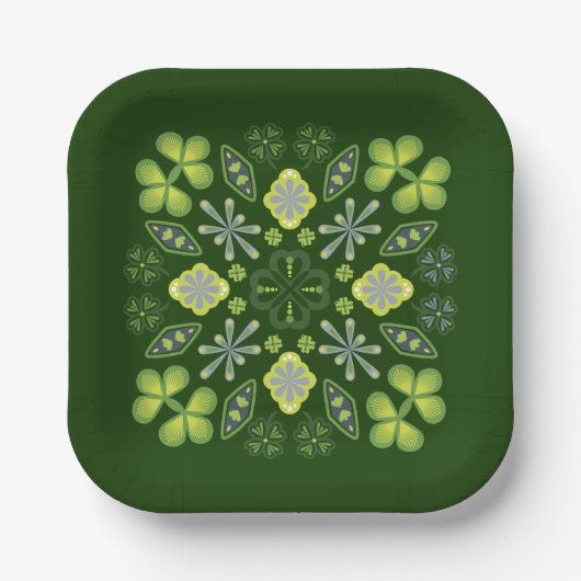 Shamrock Clover Floral Mandala Groen Papieren Bordje (Voorkant)