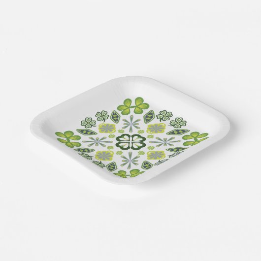Shamrock Clover Floral Mandala Wit Papieren Bordje (Gebogen)