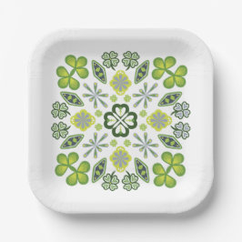 Shamrock Clover Floral Mandala Wit Papieren Bordje