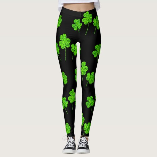 Shamrock Clover Green Black St. Patrick's Day Leggings (Voorkant)