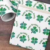 Shamrock Clover Groen Gelukkige Verjaardag Cadeaupapier