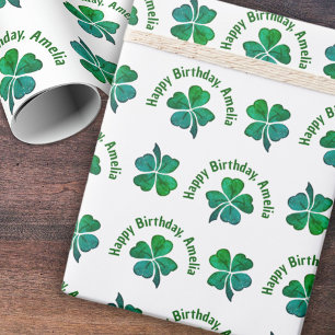 Shamrock Clover Groen Gelukkige Verjaardag Cadeaupapier