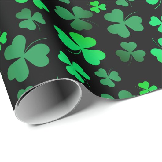Shamrock Clover Groen Zwart 3 Leaf St Patricks Day Cadeaupapier (Rol Hoek)