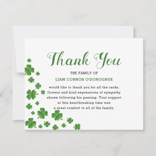 Shamrock Clover | Ierse begrafenis Dank u Bedankkaart (Voorkant)