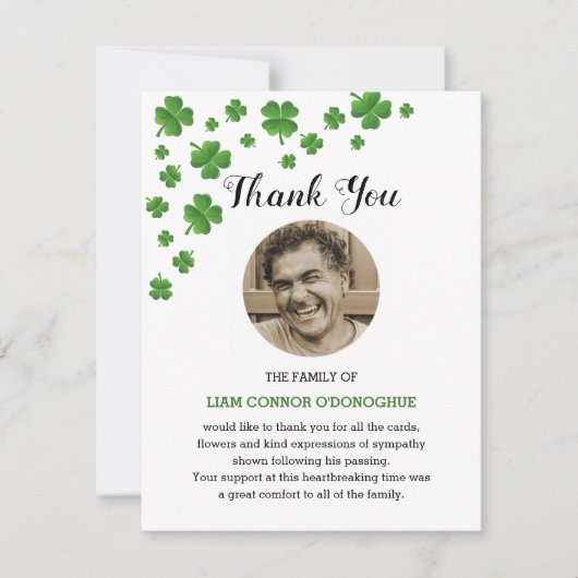 Shamrock Clover | Ierse begrafenisfoto bedankt (Voorkant)