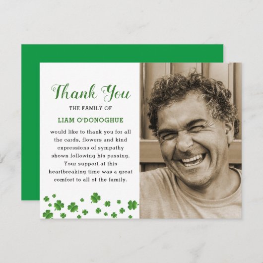 Shamrock Clover | Ierse begrafenisfoto bedankt (Voorkant / Achterkant)
