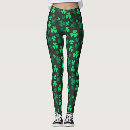 Shamrock Clover Ireland Modern Green & Black Leggings (Voorkant)